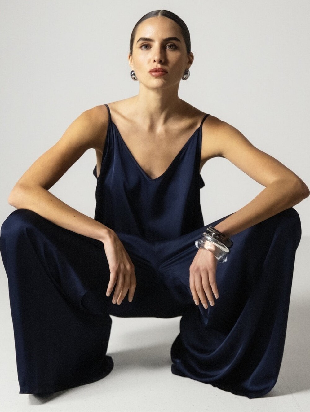 Lightweight,Spaghetti-Strap Wide-Leg Jumpsuit W/Pockets